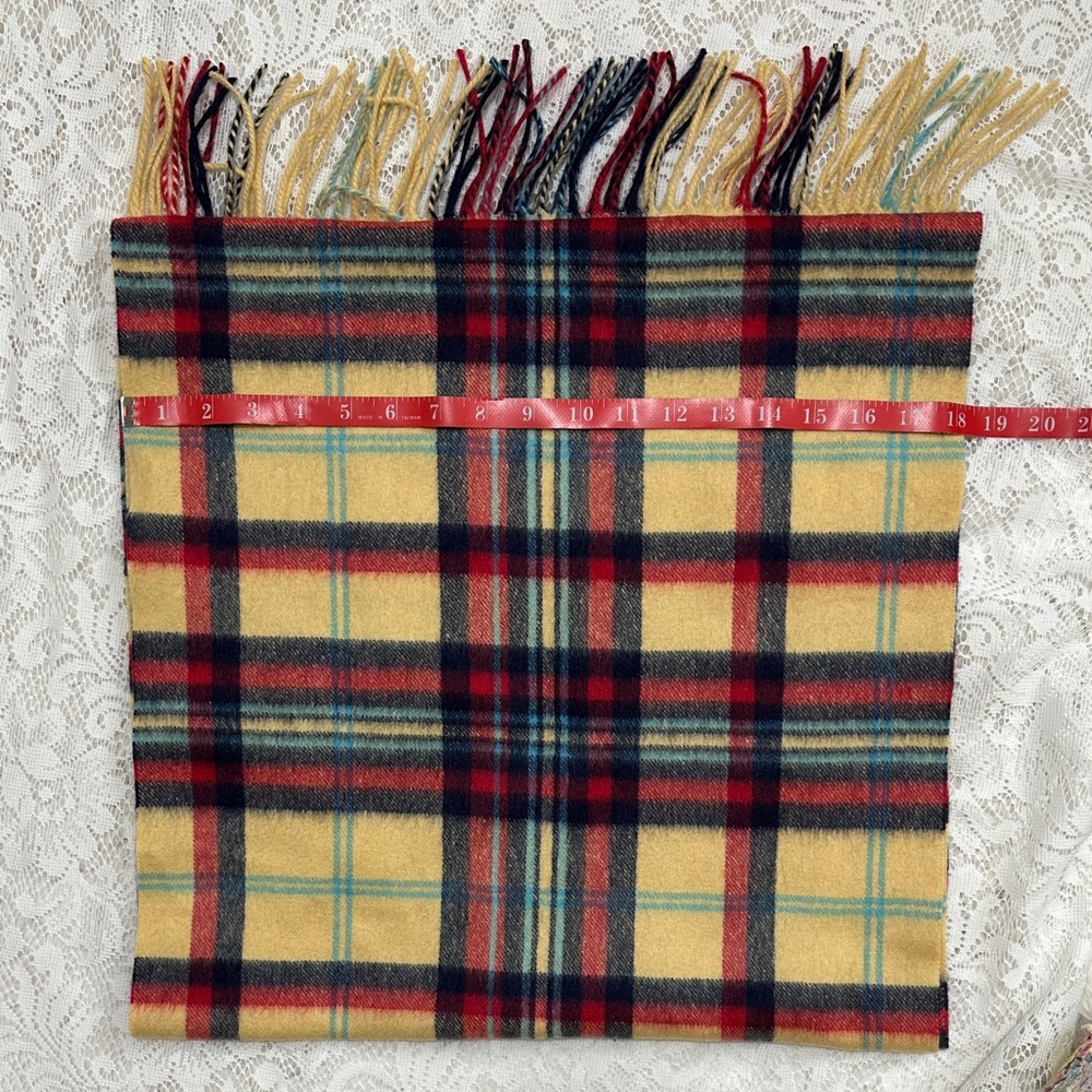Plaid Tartan Scarf Fringed Navy, Red & Gold
